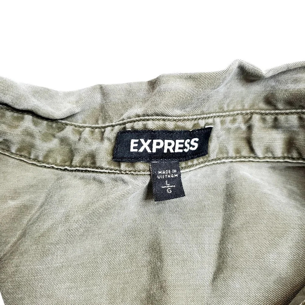 Express Green Tie Front Button Down Dress - Picture 5 of 7